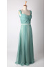 Dusty Blue Chiffon Twist Front Sleeveless Bridesmaid Dress